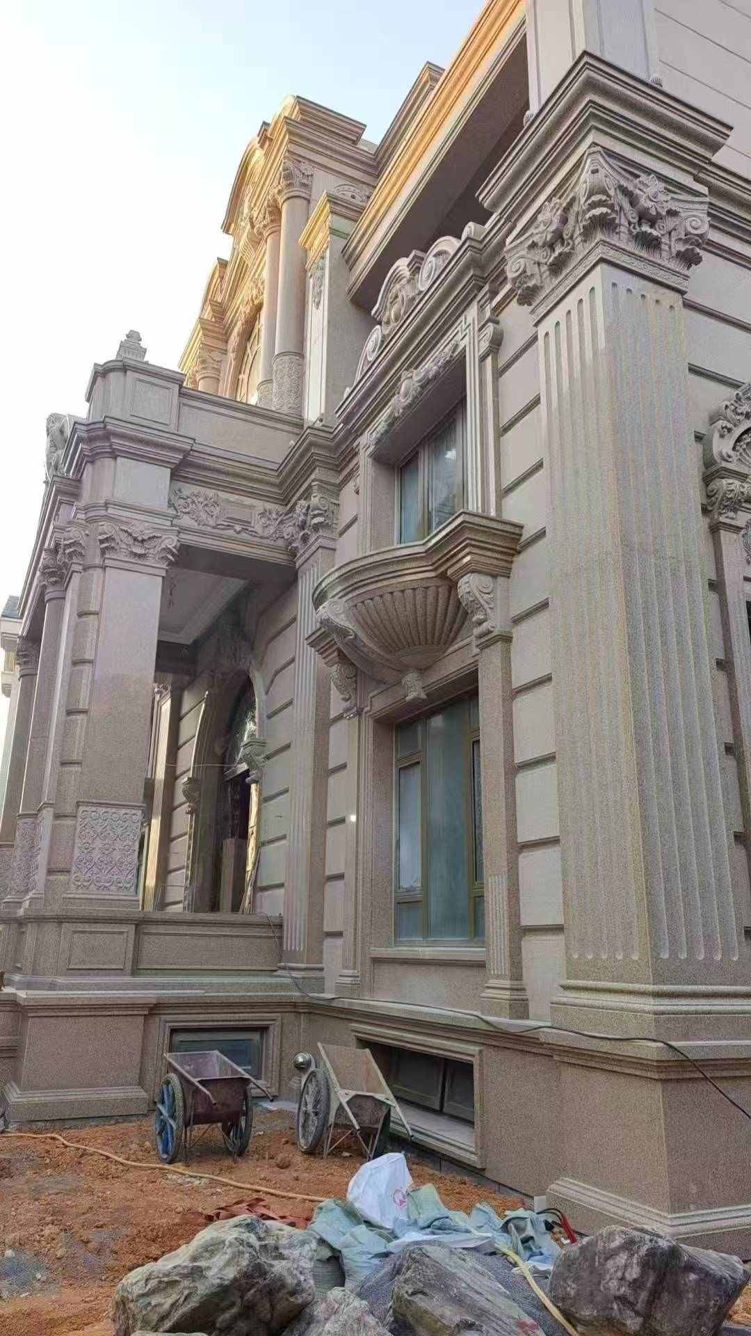 江西 黄金麻花岗岩光面别墅外墙干挂施工完成