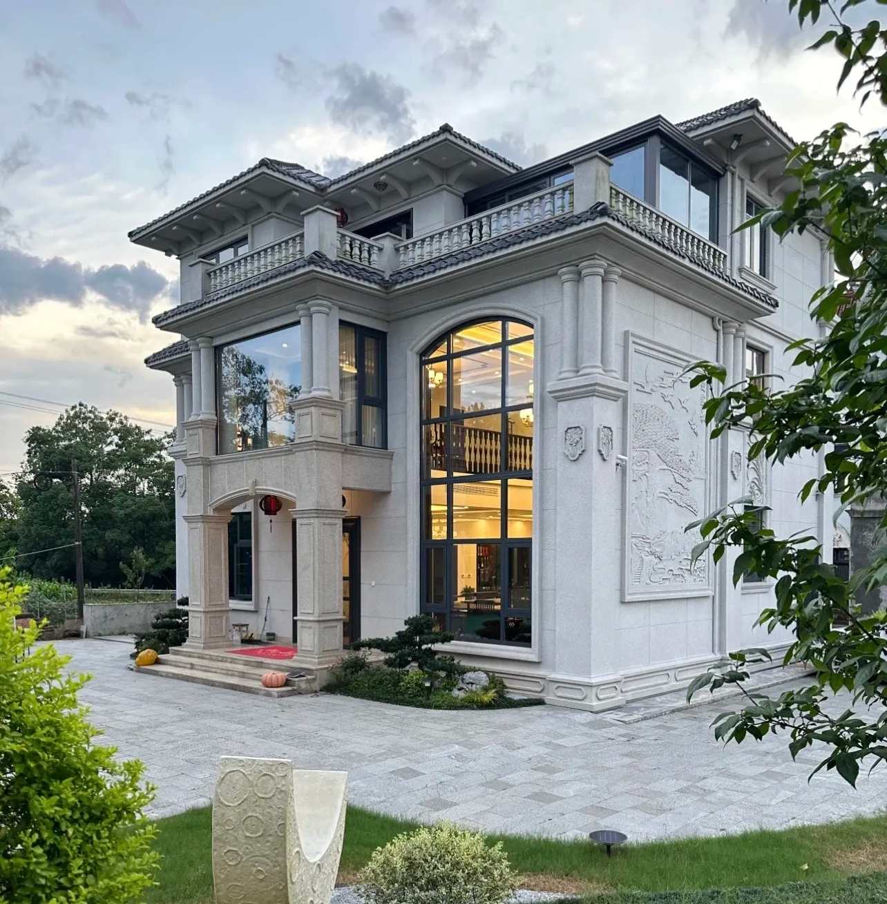 江西 白麻花岗岩私人别墅干挂石材豪华定制