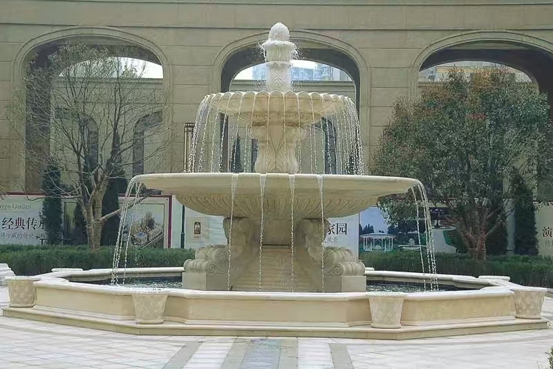 江西 黄金麻花岗岩异型加工——户外庭院石雕流水喷泉