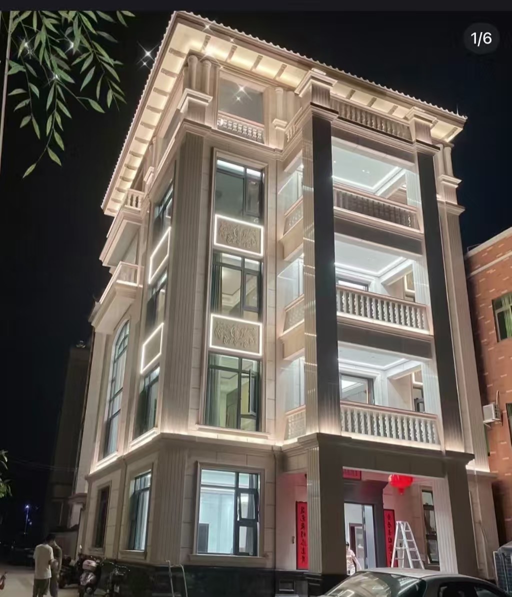 江西 芝麻白花岗岩别墅外墙夜间效果