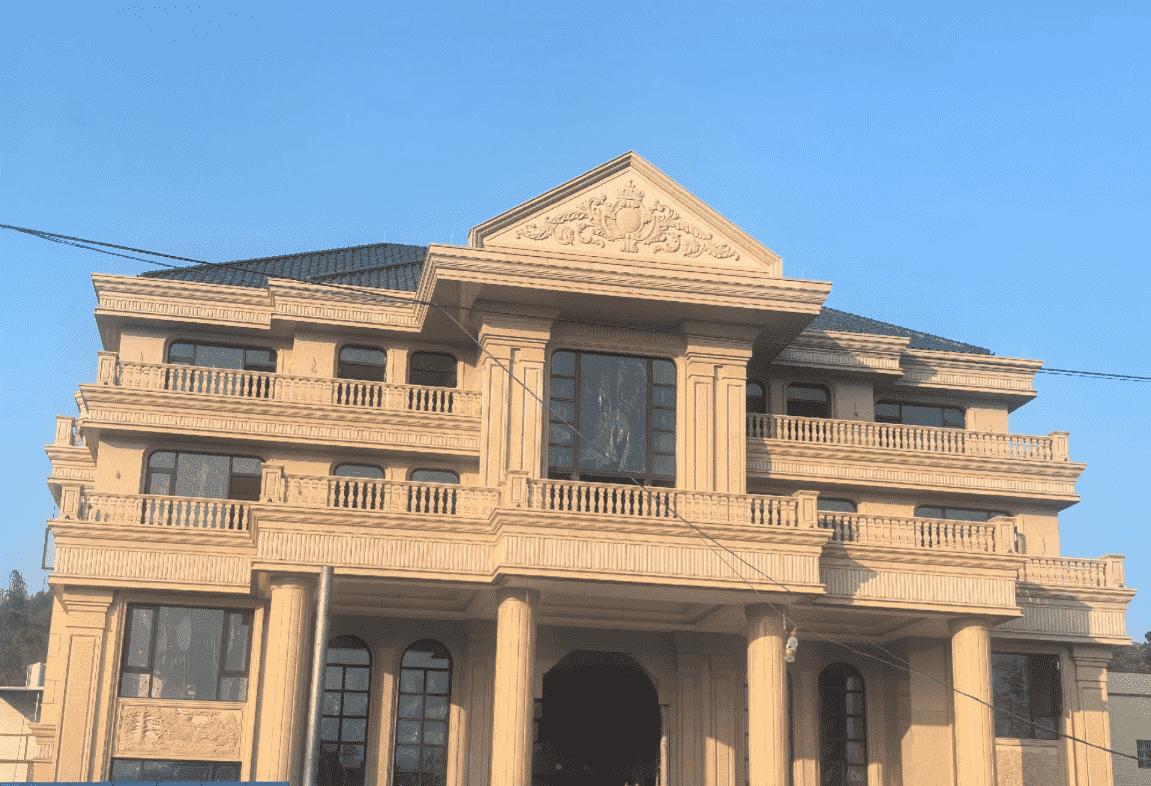 江西黄金麻别墅外墙干挂石材效果示例